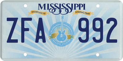 MS license plate ZFA992
