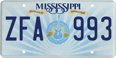 MS license plate ZFA993