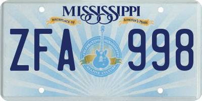 MS license plate ZFA998