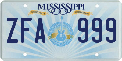 MS license plate ZFA999