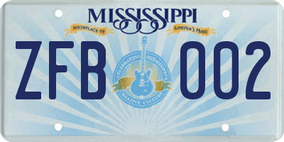 MS license plate ZFB002