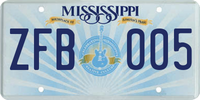 MS license plate ZFB005