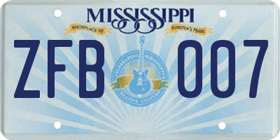 MS license plate ZFB007