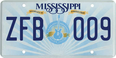 MS license plate ZFB009