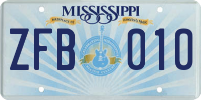 MS license plate ZFB010