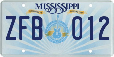 MS license plate ZFB012