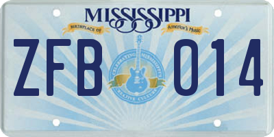 MS license plate ZFB014