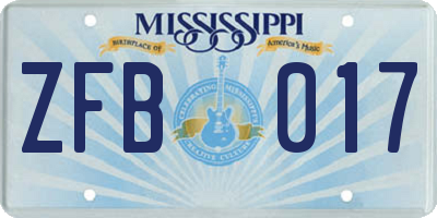 MS license plate ZFB017