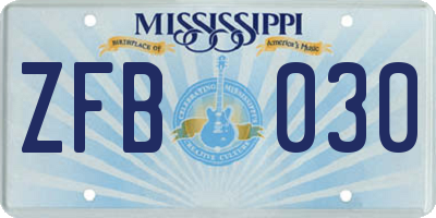 MS license plate ZFB030