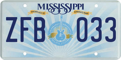 MS license plate ZFB033