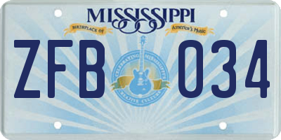 MS license plate ZFB034