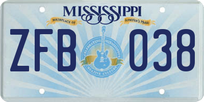 MS license plate ZFB038