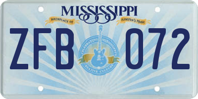 MS license plate ZFB072