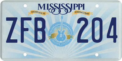 MS license plate ZFB204