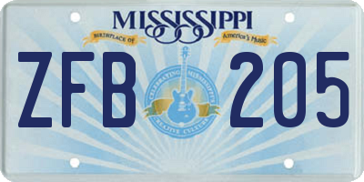 MS license plate ZFB205