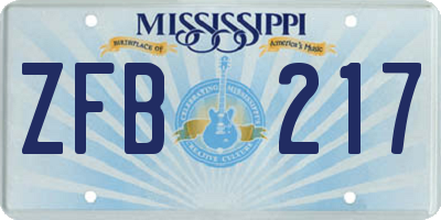 MS license plate ZFB217