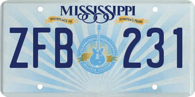 MS license plate ZFB231