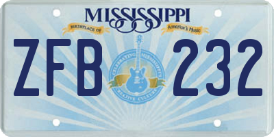 MS license plate ZFB232