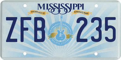 MS license plate ZFB235