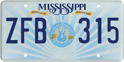 MS license plate ZFB315