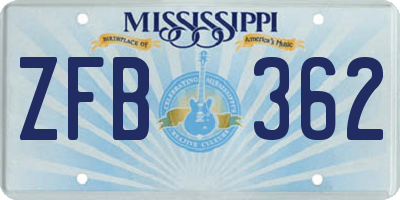 MS license plate ZFB362
