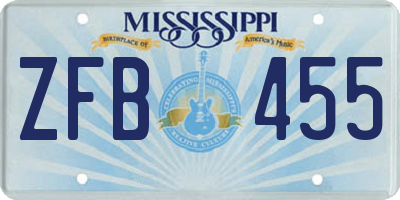MS license plate ZFB455