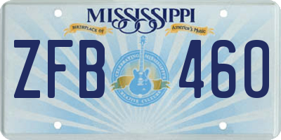 MS license plate ZFB460