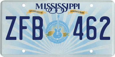 MS license plate ZFB462