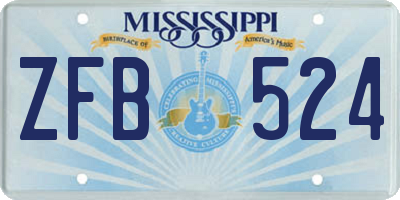 MS license plate ZFB524
