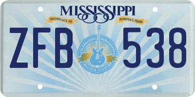 MS license plate ZFB538