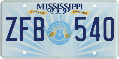 MS license plate ZFB540