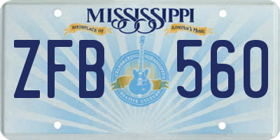 MS license plate ZFB560