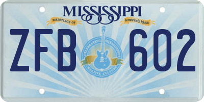 MS license plate ZFB602