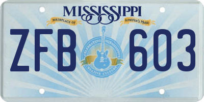 MS license plate ZFB603