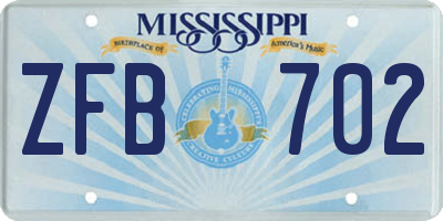 MS license plate ZFB702