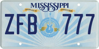 MS license plate ZFB777