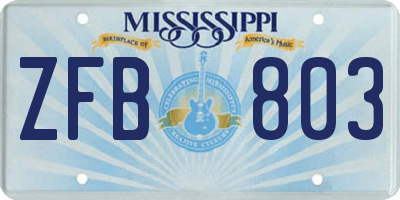 MS license plate ZFB803