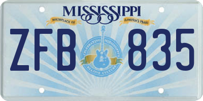 MS license plate ZFB835