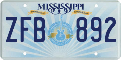 MS license plate ZFB892