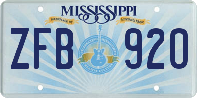 MS license plate ZFB920