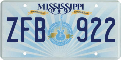 MS license plate ZFB922