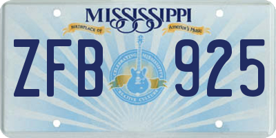 MS license plate ZFB925