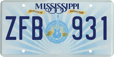 MS license plate ZFB931