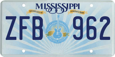 MS license plate ZFB962