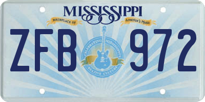 MS license plate ZFB972