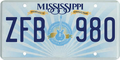 MS license plate ZFB980