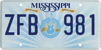 MS license plate ZFB981