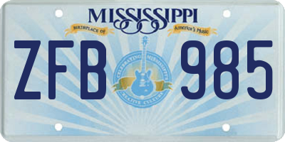 MS license plate ZFB985