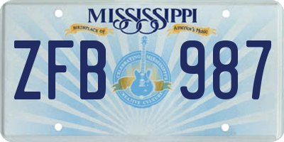 MS license plate ZFB987
