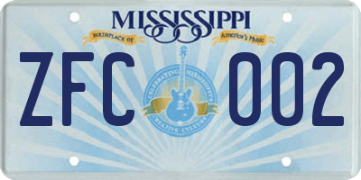 MS license plate ZFC002
